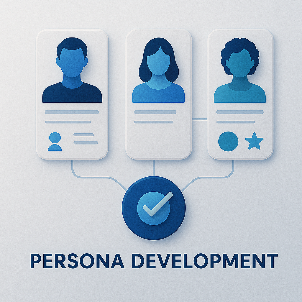 Collage representing different customer personas and data points