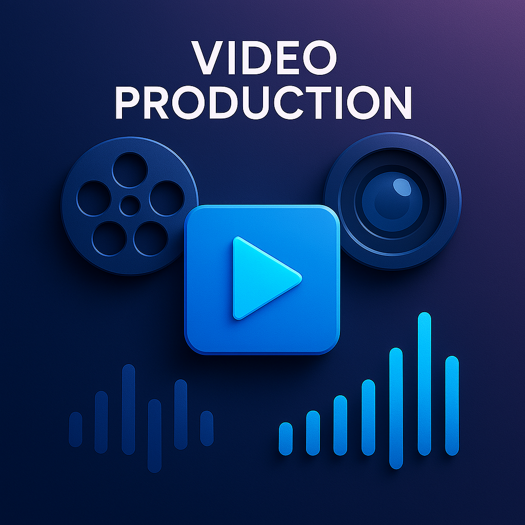 Video production setup with camera, lights, and monitor